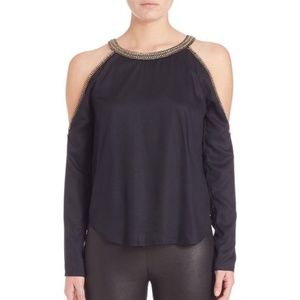 MLV Amber Beaded Black Cold Shoulder Top